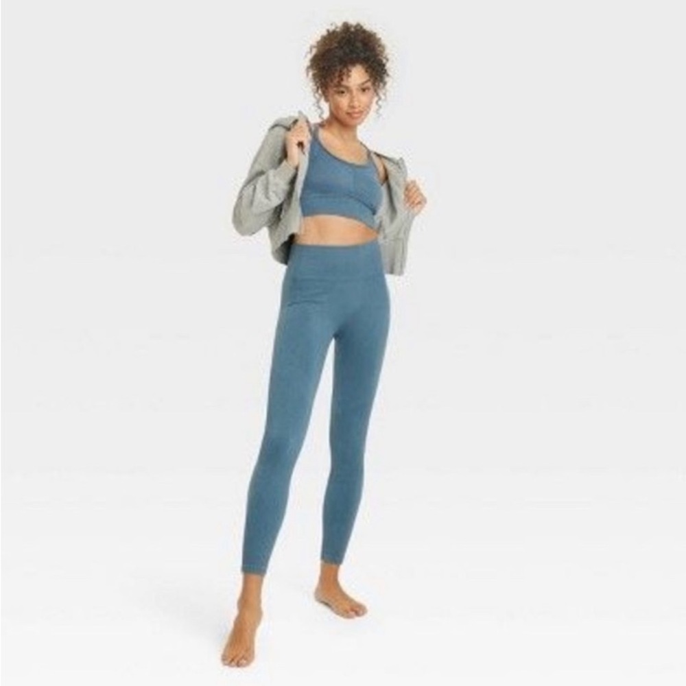 JoyLab Women's High-Rise Ribbed Seamless 7/8 Leggings Bluefin